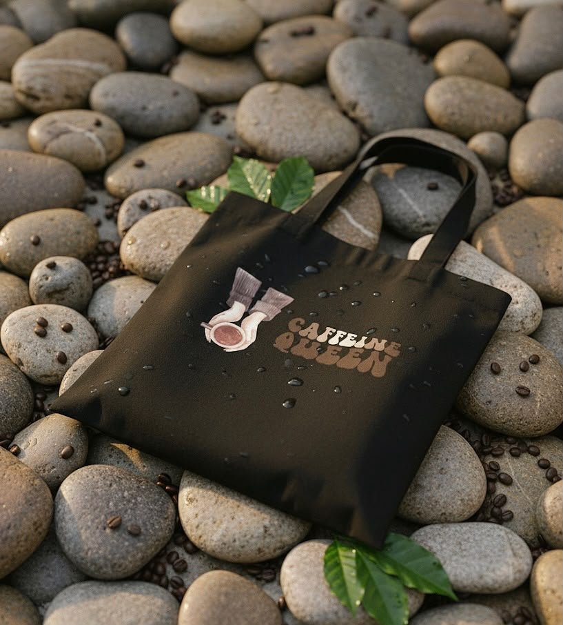 Caffiene Queen Black Canvas Totebag - Image 2